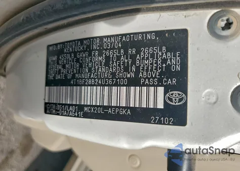 2004 Toyota Avalon Xl z USA, uszkodzony, nr VIN 4T1BF28B24U367100